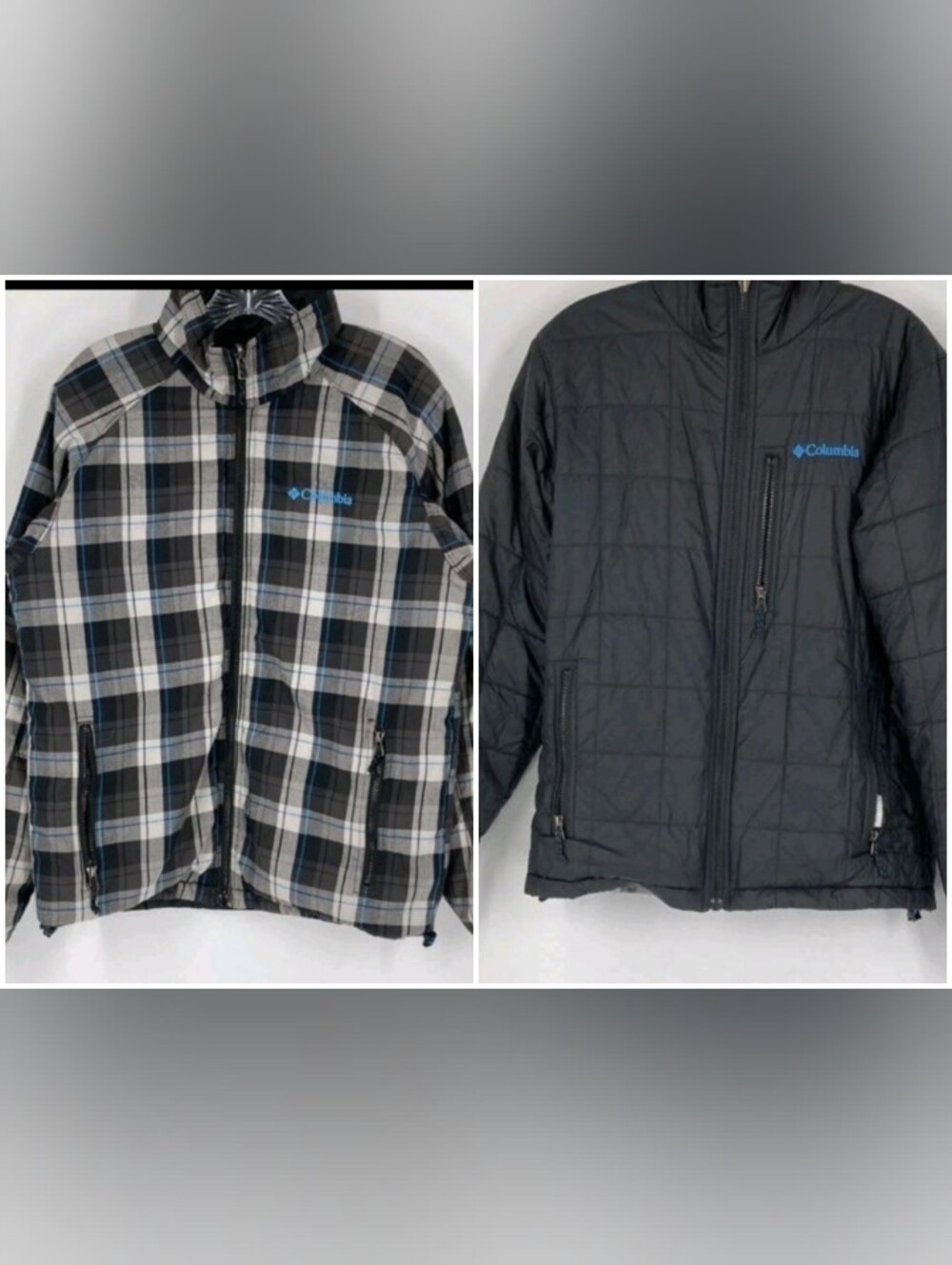Columbia Black Gray Blue Plaid Reversible Full-Zip Jacket Men's Medium
